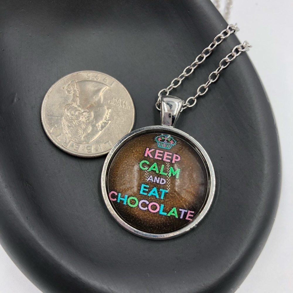 “Keep Calm and Eat Chocolate” Cabochon Necklace - Picture 5 of 8